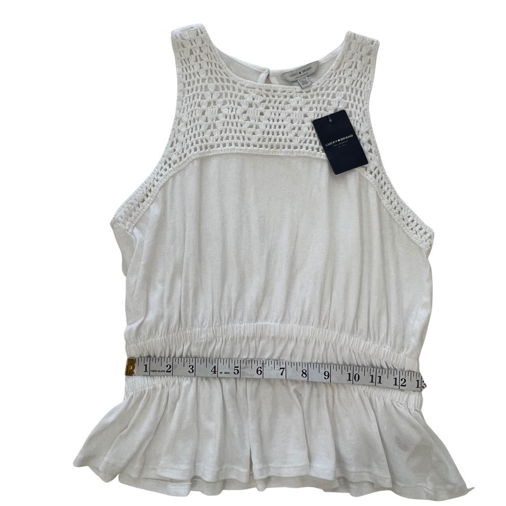 Lucky Brand Crochet Peplum Top Sleeveless Double Band Waist White XS 7WP6683 NWT - Picture 12 of 16
